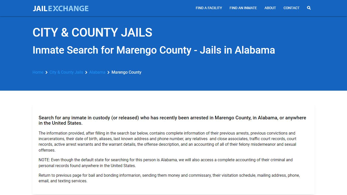 Locate an inmate in Marengo County, Alabama - Jail Exchange